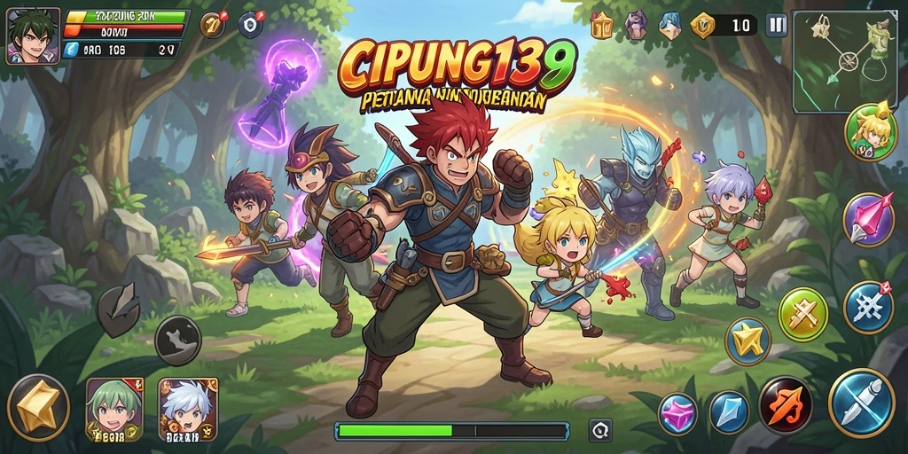 Tangkapan layar utama gameplay <strong>CIPUNG138</strong> menampilkan pertarungan karakter anime yang seru.