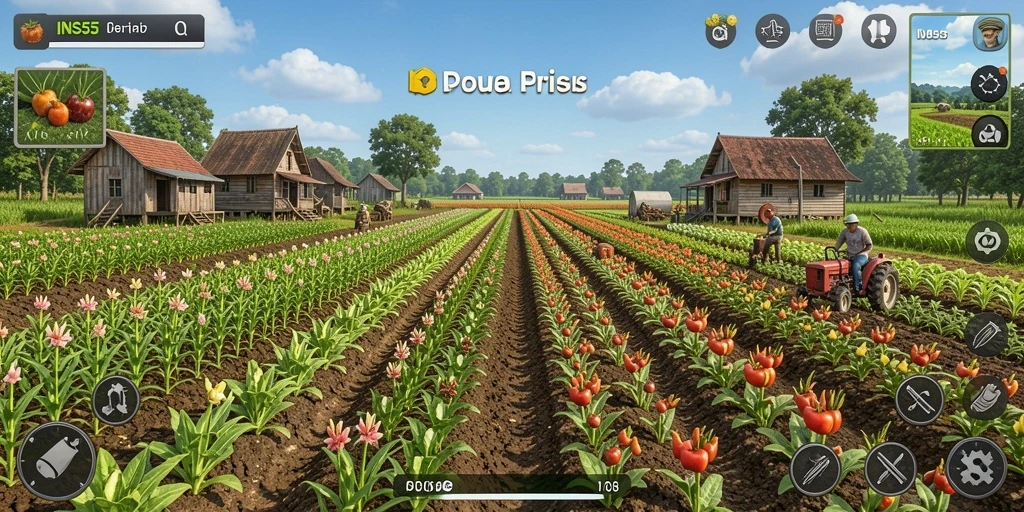 Tampilan gameplay INS55 yang menarik dengan aktivitas pertanian.