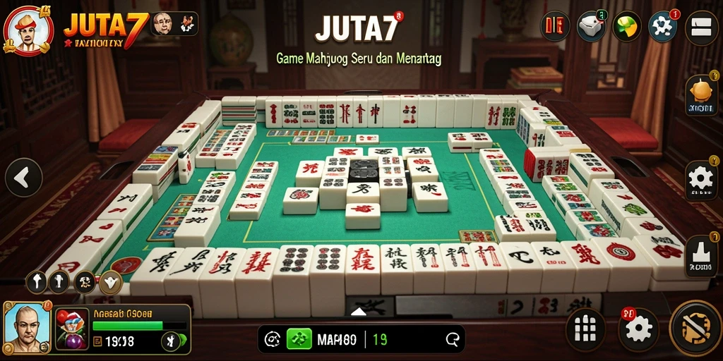 Screenshot utama JUTA7 menampilkan gameplay Mahjong yang menarik.